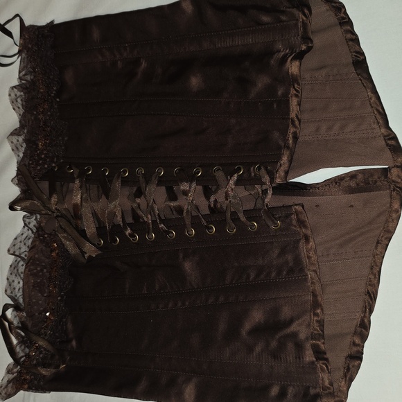 Ice Brown Corset with Blue and Gold Floral Design - Picture 7 of 8